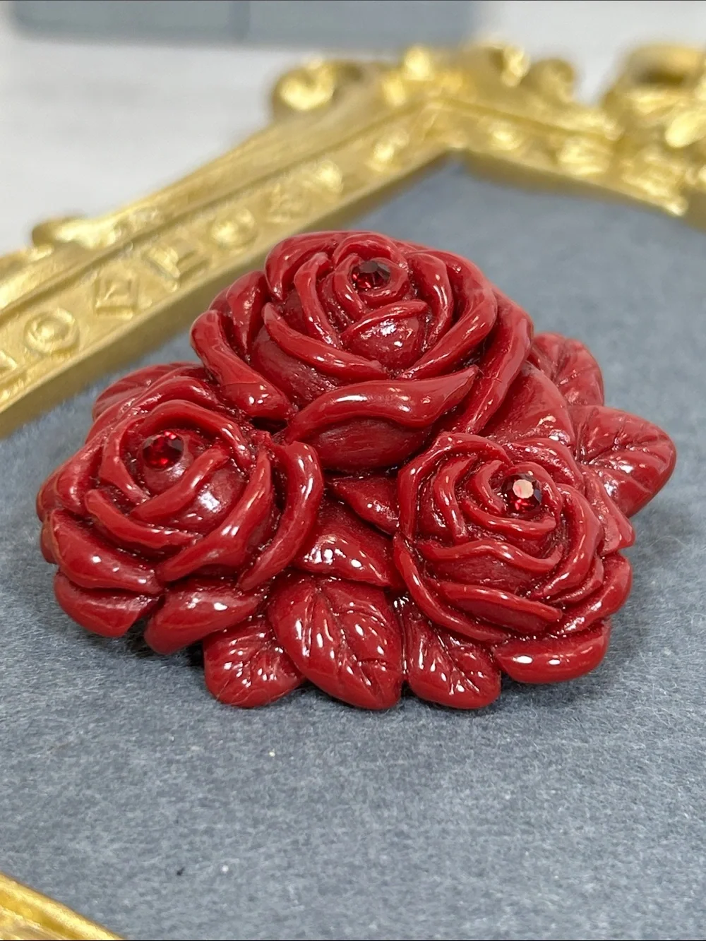 Vintage Red Rose Cluster Brooch - Women Accessories